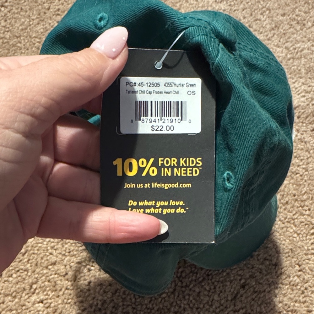Life is Good Green Ball Cap with Heart detail - Picture 6 of 8